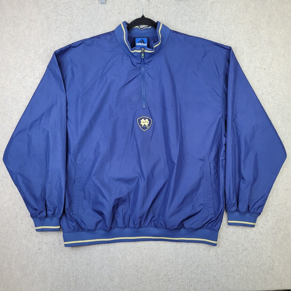 Notre Dame Fighting Irish Adidas 1/4 Zip Pullover Mens XL Blue Windbreaker‎ Mock